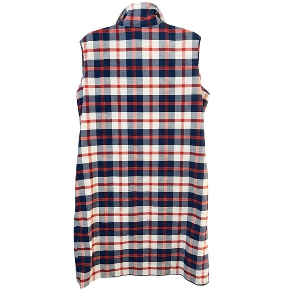Vintage 60’s Blue Orange Plaid Sleeveless Button Down Shift House Dress - Picture 2 of 11